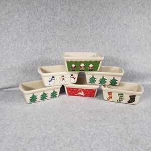 Set of 6 Christmas Mini Loaf Pans Baking Dishes‎ Snowman Santa Tree Reindeer